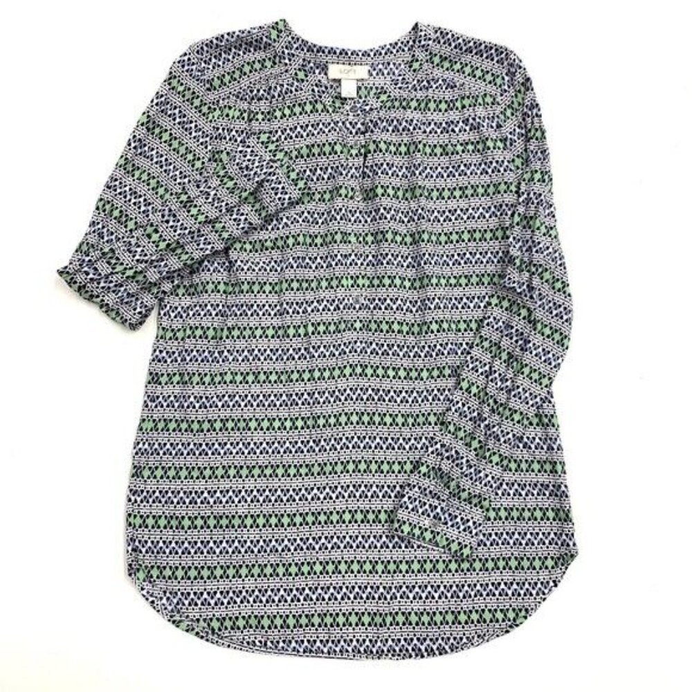 Ann Taylor LOFT Geometric Tunic Size‎ M | White with Green & Blue Pattern